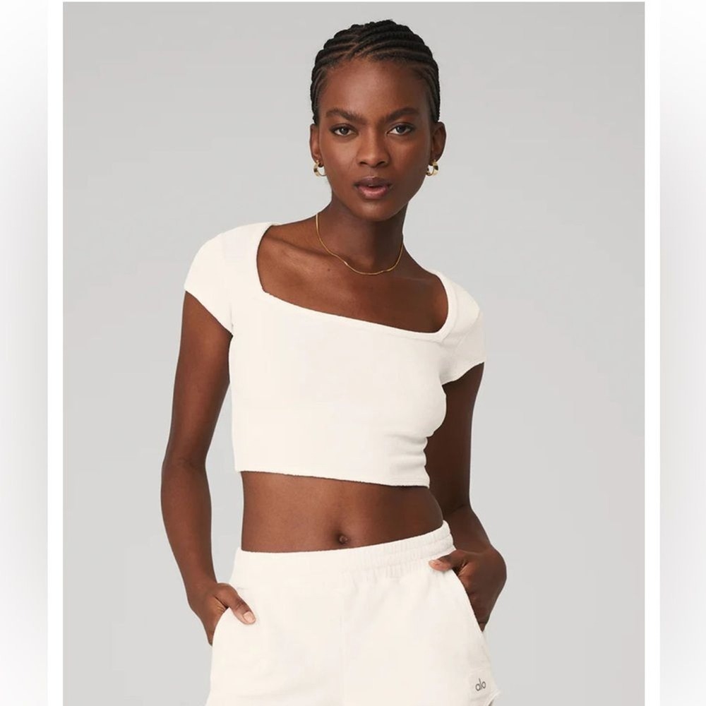 Alo Terry Beachside Short Sleeve Crop medium athleisure resort vacation chic